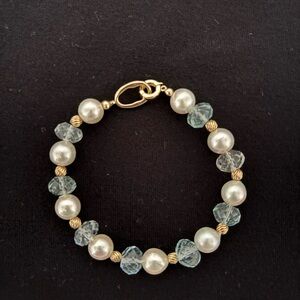 Genuine Aquamarine Pearl and 14k Gold Filled Bead Bracelet